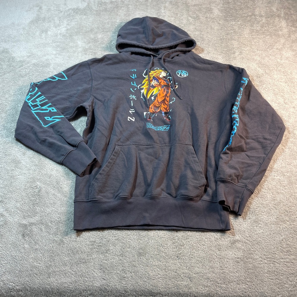 Dragon Ball Z Shirt‎ Men's Medium Gray Goku Super Saiyan Graphic Hoodie Anime